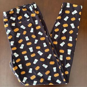 LuLaRoe Black and Orange Coffee Print Leggings TC